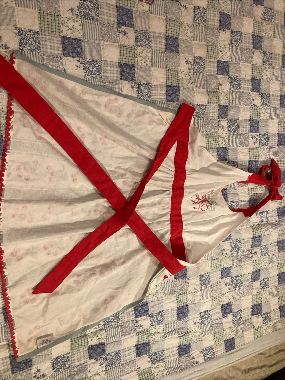 Cherry Print Apron with Red Trim